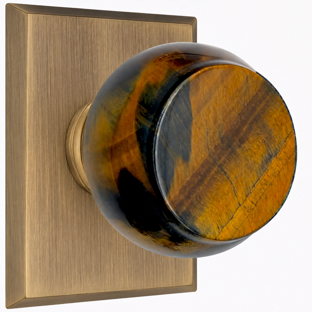 Magnifique® Rectangular Door Set with Blue Tiger Eye Knobs (Several Finishes Available)