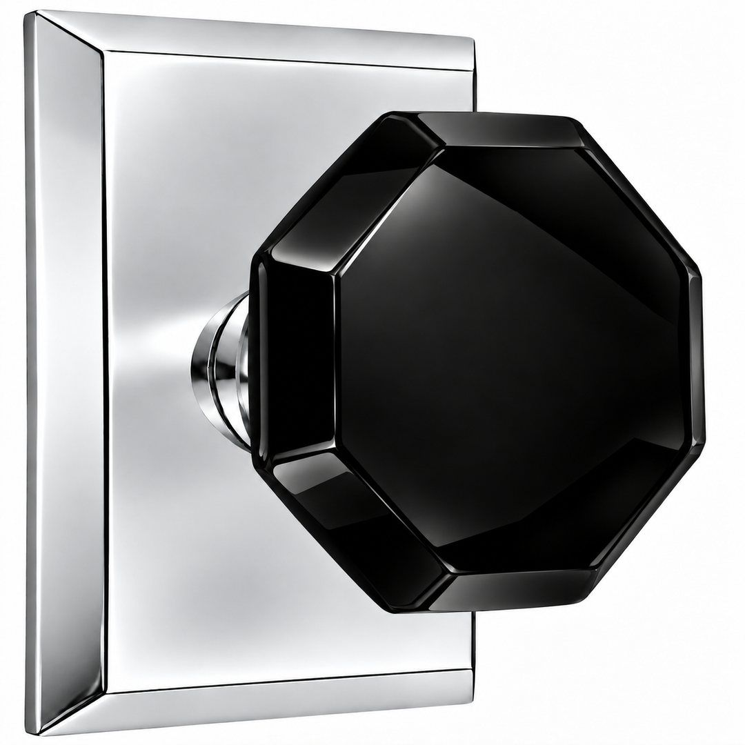 Magnifique® Rectangular Door Set with Black Glass Octagon Knobs (Several Finishes Available)