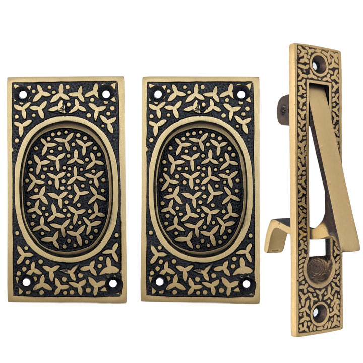 COPPER MOUNTAIN HARDWARE Rice Pattern Pocket Passage Style Door Set in Several Finishes