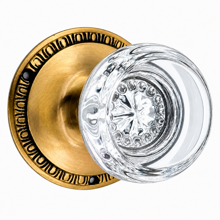 Egg & Dart Rosette Door Set with Round Crystal Door Knobs (Several Finishes Available)