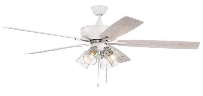 Antique Hardware 60" Super Pro 104 in White/Polished Nickel w/ White/Washed Oak Blades Ceiling Fan