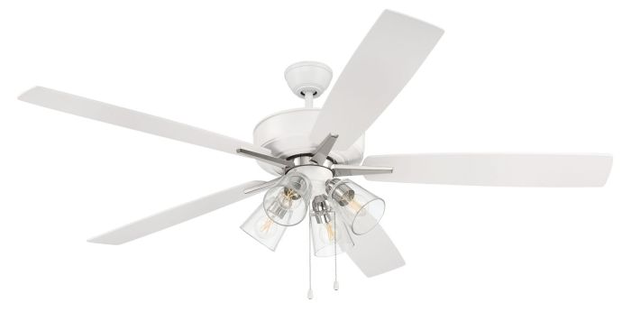Antique Hardware 60" Super Pro 104 in White/Polished Nickel w/ White/Washed Oak Blades Ceiling Fan