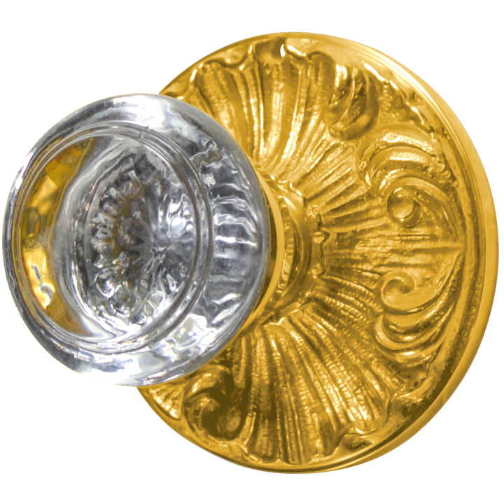 Romanesque Rosette Door Knob Set with Round Crystal Door Knobs (Several Finishes Available)