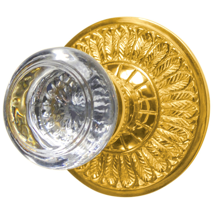 Feather Rosette Door Set with Round Crystal Door Knobs (Several Finishes Available)