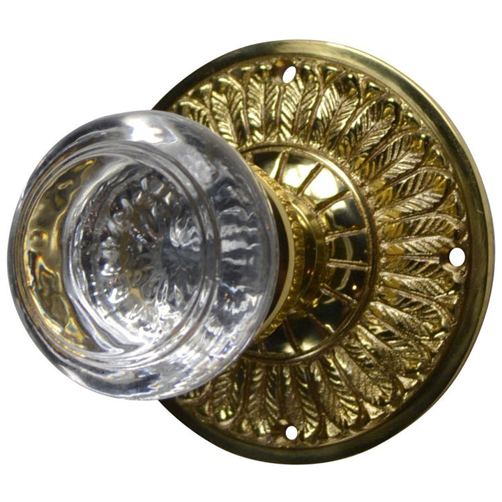 Feather Rosette Door Set with Round Crystal Door Knobs (Several Finishes Available) COPPER MOUNTAIN HARDWARE