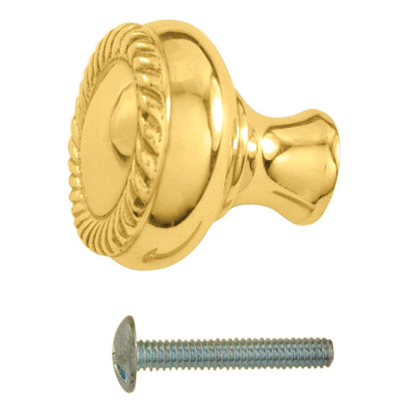 1 1/4 Inch Solid Brass Round Georgian Roped Cabinet & Furniture Knob