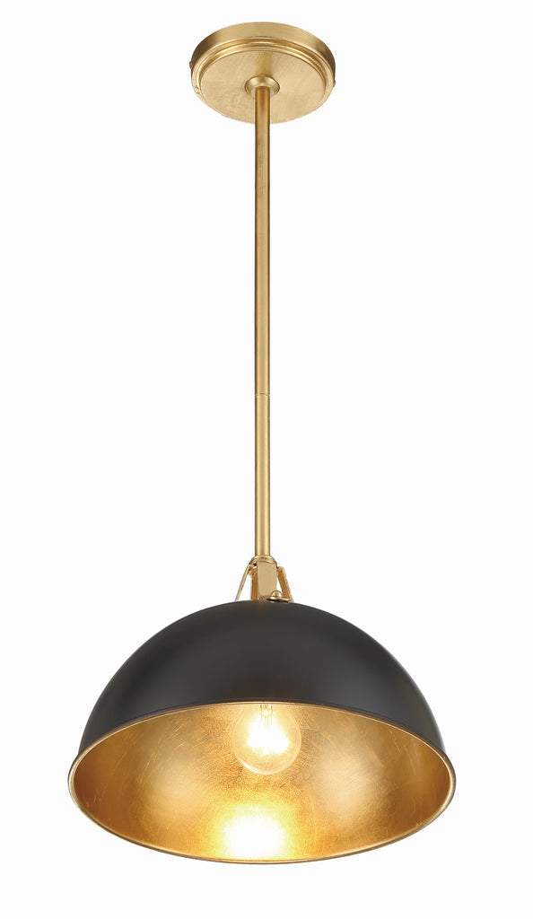 Soto 1 Light Matte Black + Antique Gold Mini Pendant Crystorama