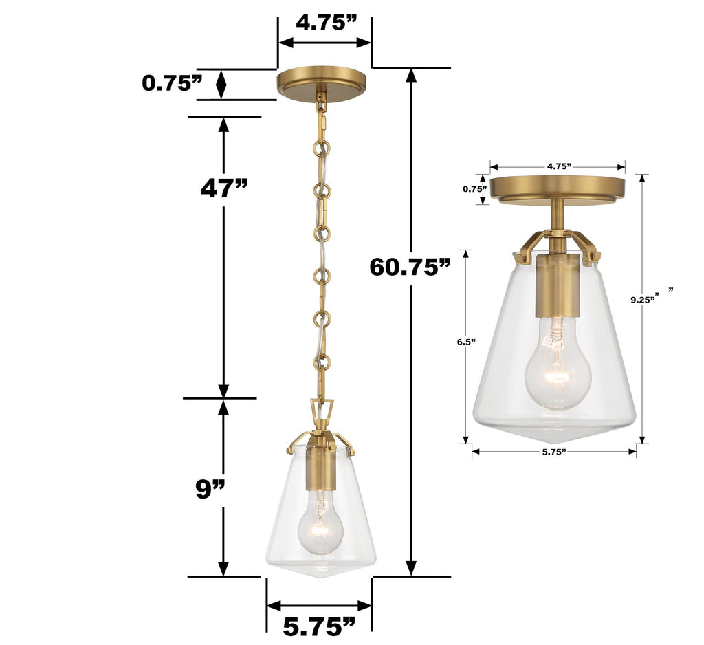 Voss 1 Light Luxe Gold Mini Pendant Crystorama