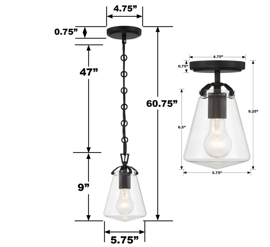 Voss 1 Light Matte Black Mini Pendant Crystorama