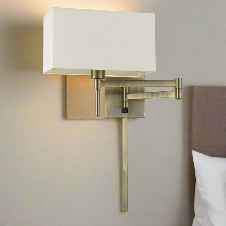 60W ROBSON WALL SWING ARM READING LAMP WITH RECTANGULAR HARDBACK FABRIC SHADE. 3 FT WIRE COVER INCLUDED. Cal Lighting