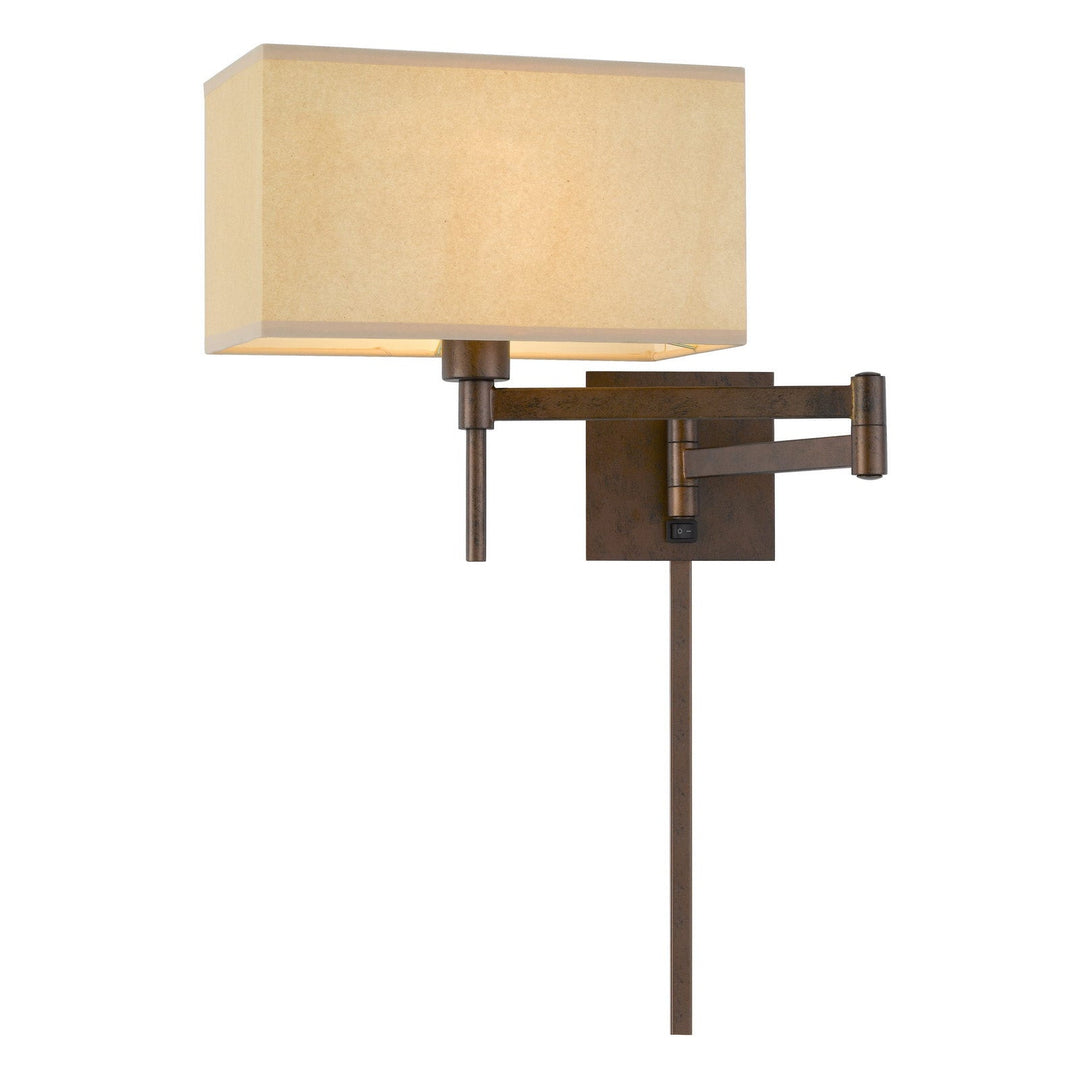 60W ROBSON WALL SWING ARM READING LAMP WITH RECTANGULAR HARDBACK FABRIC SHADE. 3 FT WIRE COVER INCLUDED. Cal Lighting