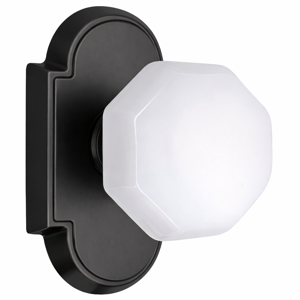 Magnifique® Arched Door Set with White Milk Glass Octagon Knobs (Several Finishes Available)