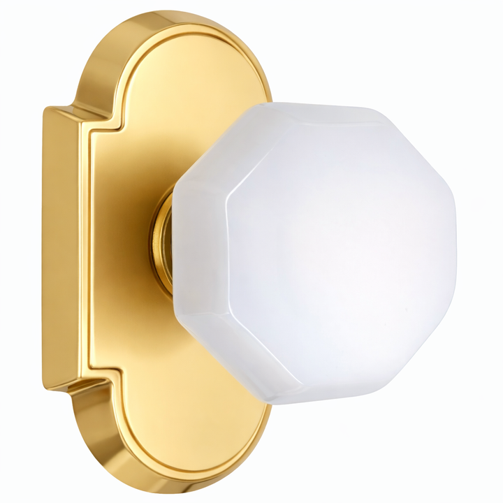 Magnifique® Arched Door Set with White Milk Glass Octagon Knobs (Several Finishes Available)