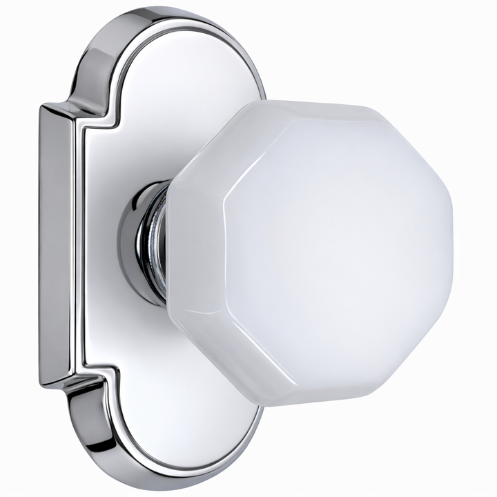 Magnifique® Arched Door Set with White Milk Glass Octagon Knobs (Several Finishes Available)