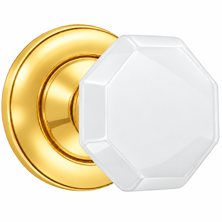 Magnifique® Classic Door Set with White Milk Glass Octagon Knobs (Several Finishes Available)