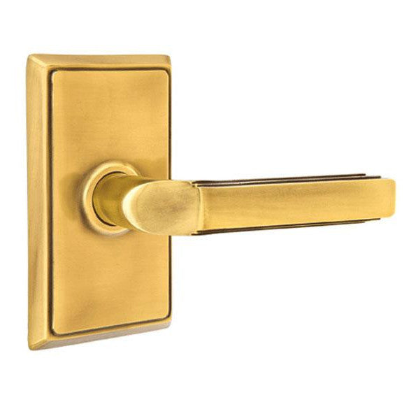 Solid Brass Milano Lever With Rectangular Rosette EMTEK