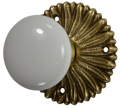 French Provincial Rosette Door Set with White Porcelain Door Knobs (Several Finishes Available) COPPER MOUNTAIN HARDWARE