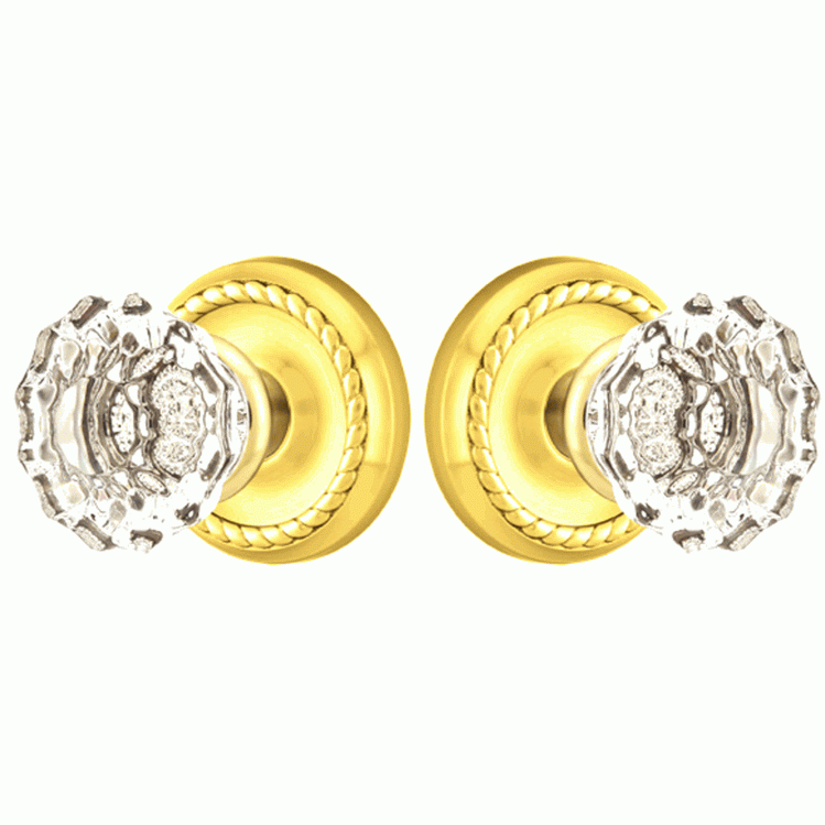 Crystal Astoria Door Knob Set With Rope Rosette (Several Finish Options) EMTEK