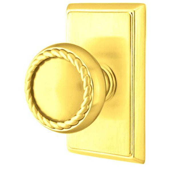 Solid Brass Rope Door Knob Set With Rectangular Rosette (Several Finish Options) EMTEK