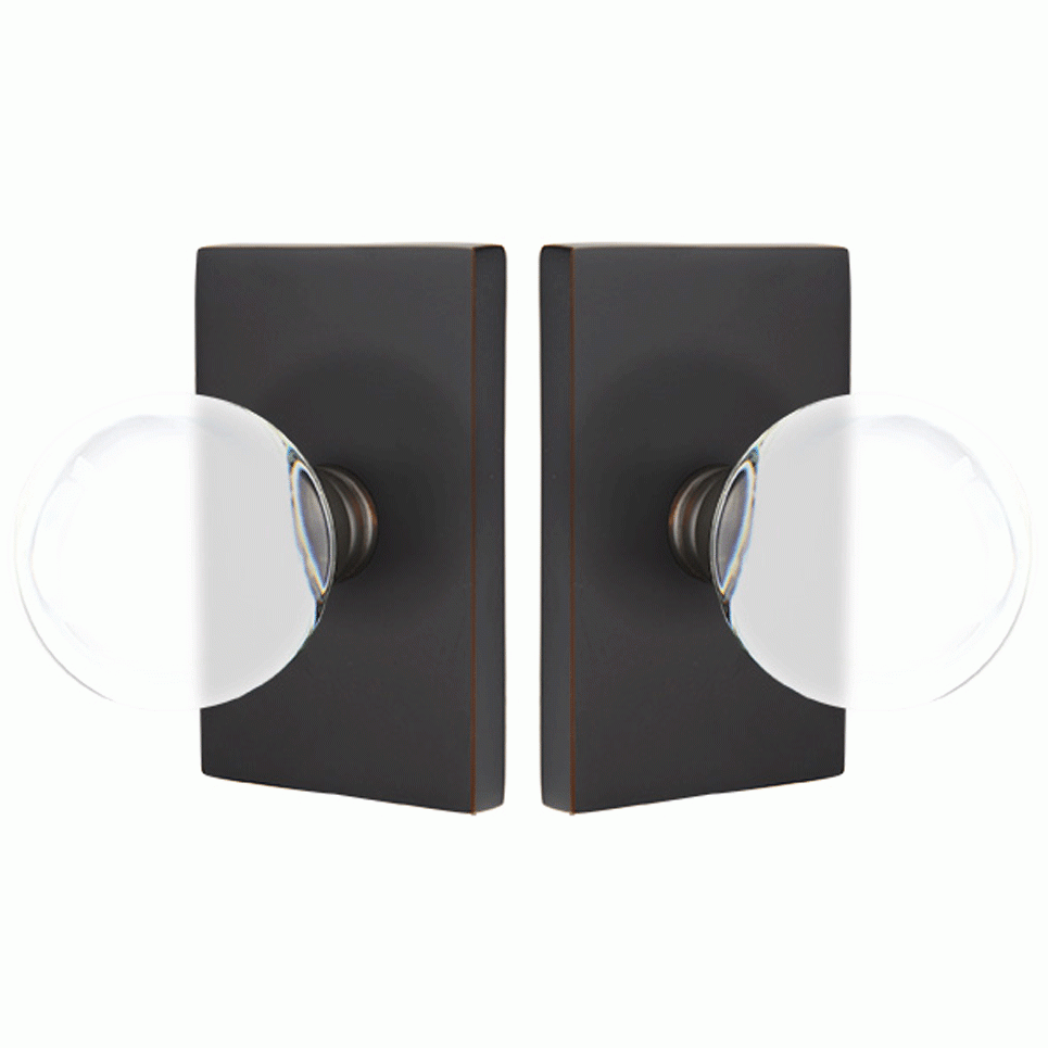 Emtek Crystal Bristol Door Knob Set With Modern Rectangular Rosette (Several Finish Options) EMTEK