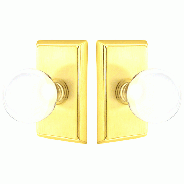 Crystal Bristol Door Knob Set With Rectangular Rosette (Several Finish Options) EMTEK