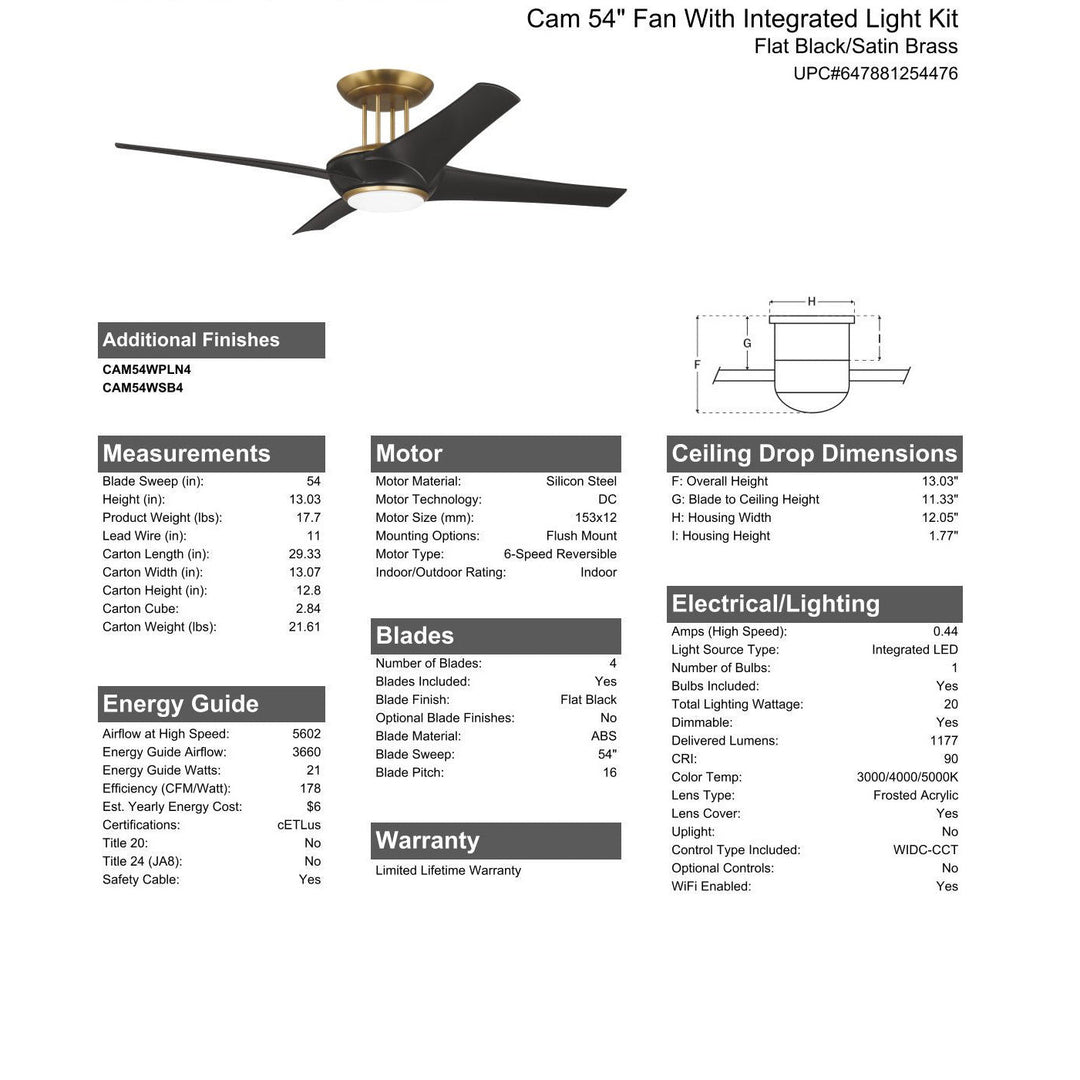 54" Cam in Flat Black/Satin Brass w/ Flat Black Blades CRAFTMADE