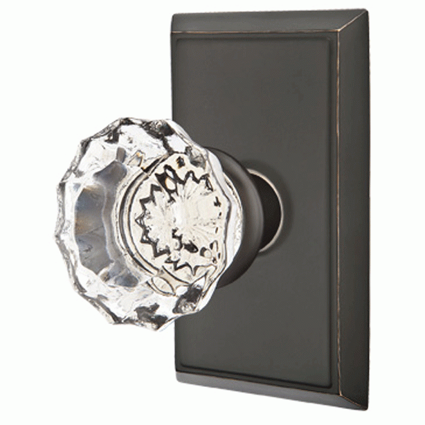 Emtek Crystal Astoria Door Knob Set With Rectangular Rosette (Several Finish Options) EMTEK