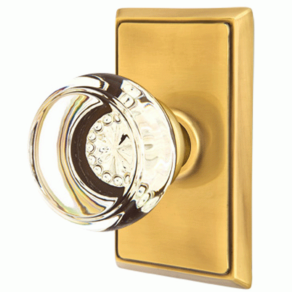 Crystal Georgetown Door Knob Set With Rectangular Rosette (Several Finish Options) EMTEK