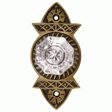 1 3/8 Inch Crystal Octagon Knob Eastlake Backplate (Antique Brass Finish) COPPER MOUNTAIN HARDWARE