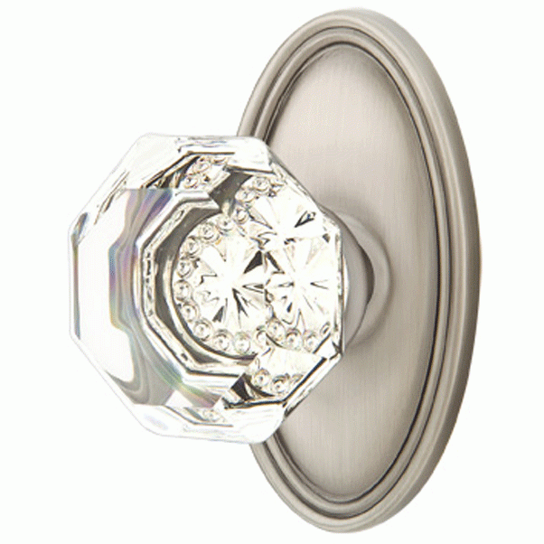 Emtek Crystal Old Town Clear Door Knob Set With Oval Rosette (Several Finish Options) EMTEK