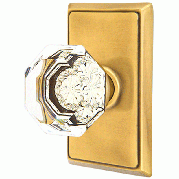 Emtek Crystal Old Town Clear Door Knob Set With Rectangular Rosette (Several Finish Options) EMTEK