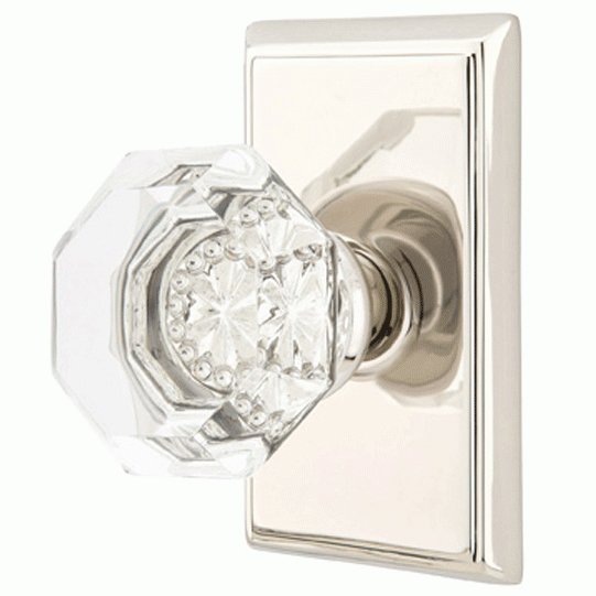 Emtek Crystal Old Town Clear Door Knob Set With Rectangular Rosette (Several Finish Options) EMTEK