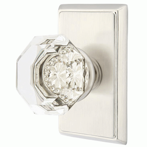 Emtek Crystal Old Town Clear Door Knob Set With Rectangular Rosette (Several Finish Options) EMTEK