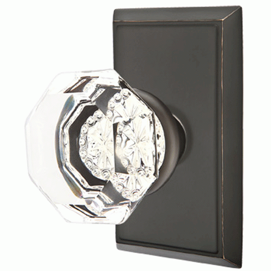 Emtek Crystal Old Town Clear Door Knob Set With Rectangular Rosette (Several Finish Options) EMTEK