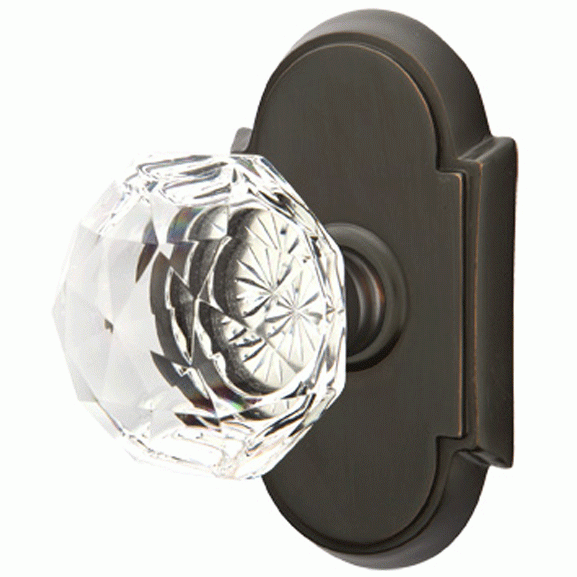 Diamond Crystal Door Knob Set With # 8 Rosette (Several Finish Options) EMTEK