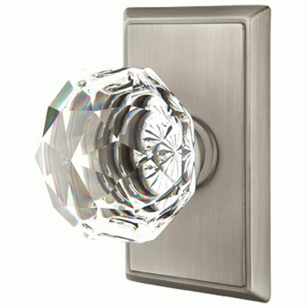 Diamond Crystal Door Knob Set With Rectangular Rosette (Several Finish Options) EMTEK