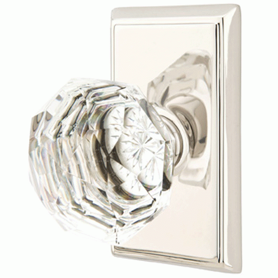 Diamond Crystal Door Knob Set With Rectangular Rosette (Several Finish Options) EMTEK