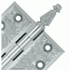 3 1/2 X 3 1/2 Inch Solid Brass Ornate Finial Style Hinge Chrome Finish DELTANA