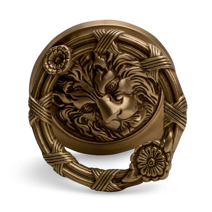 Ribbon & Reed 5 1/4 Inch Lion Head Door Knocker in Solid Brass (Antique Brass Finish) COPPER MOUNTAIN HARDWARE