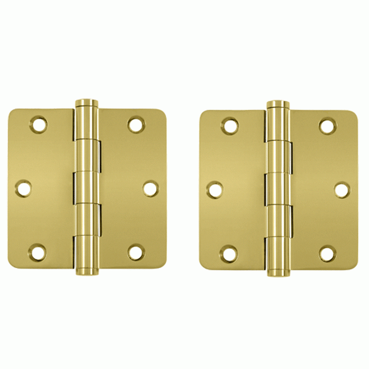 Pair 3 1/2 Inch X 3 1/2 Inch Solid Brass Hinge Interchangeable Finials (1/4 Radius Corner, PVD Polished Brass Finish) DELTANA