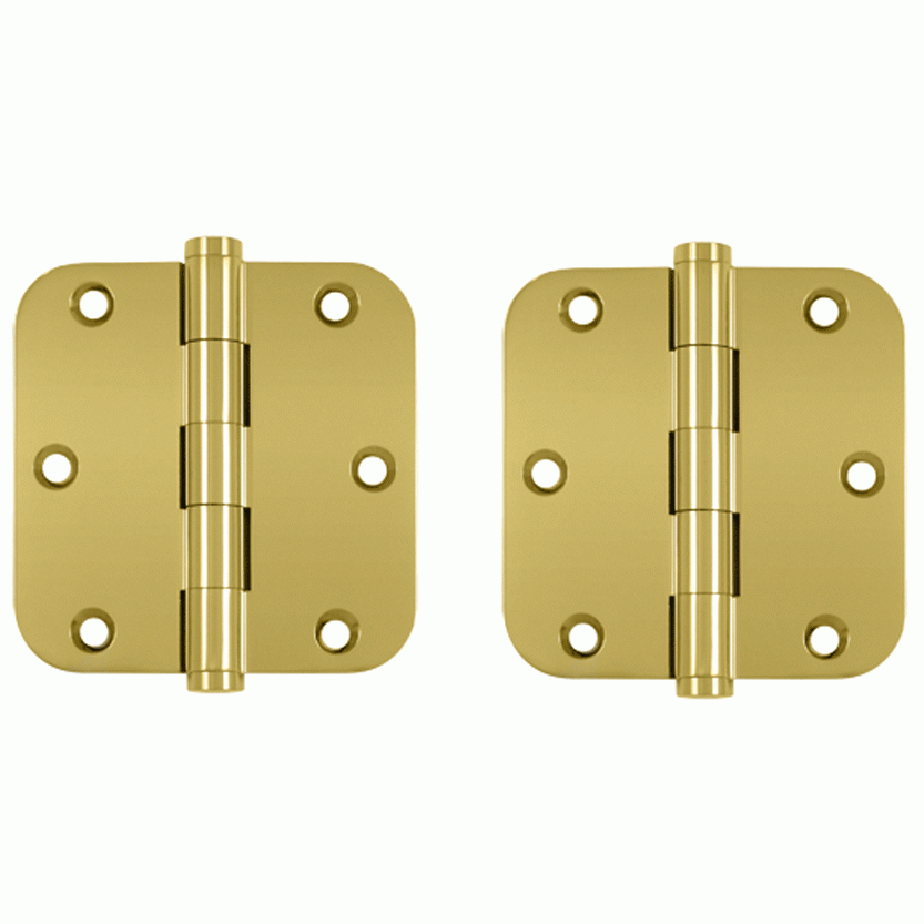 Pair 3 1/2 Inch X 3 1/2 Inch Solid Brass Hinge Interchangeable Finials (5/8 Radius Corner, PVD Polished Brass Finish) DELTANA