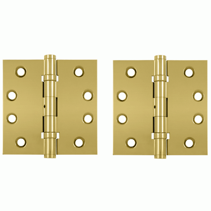 4 Inch X 4 Inch Ball Bearing Hinge Interchangeable Finials (Square Corner, PVD Polished Brass Finish) DELTANA