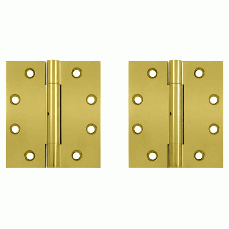 4 1/2 Inch X 4 Inch Solid Brass Wide Throw Hinge (Square Corner, PVD Polished Brass Finish) DELTANA