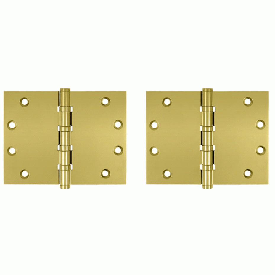 4 1/2 Inch X 6 Inch Solid Brass Wide Throw Hinge (Square Corner, PVD Polished Brass Finish) DELTANA