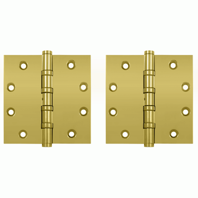 4 1/2 Inch X 4 1/2 Inch Solid Brass Non-Removable Pin Square Hinge (PVD Polished Brass Finish) DELTANA