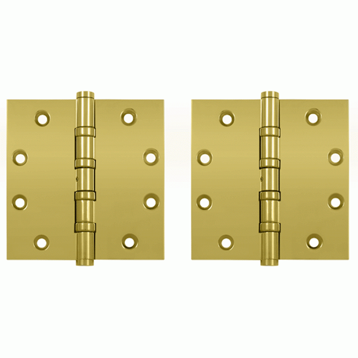 4 1/2 Inch X 4 1/2 Inch Solid Brass Non-Removable Pin Square Hinge (PVD Polished Brass Finish) DELTANA