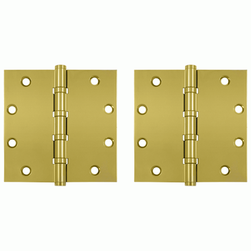 5 Inch X 5 Inch Solid Brass Four Ball Bearing Square Hinge (PVD Polished Brass Finish) DELTANA