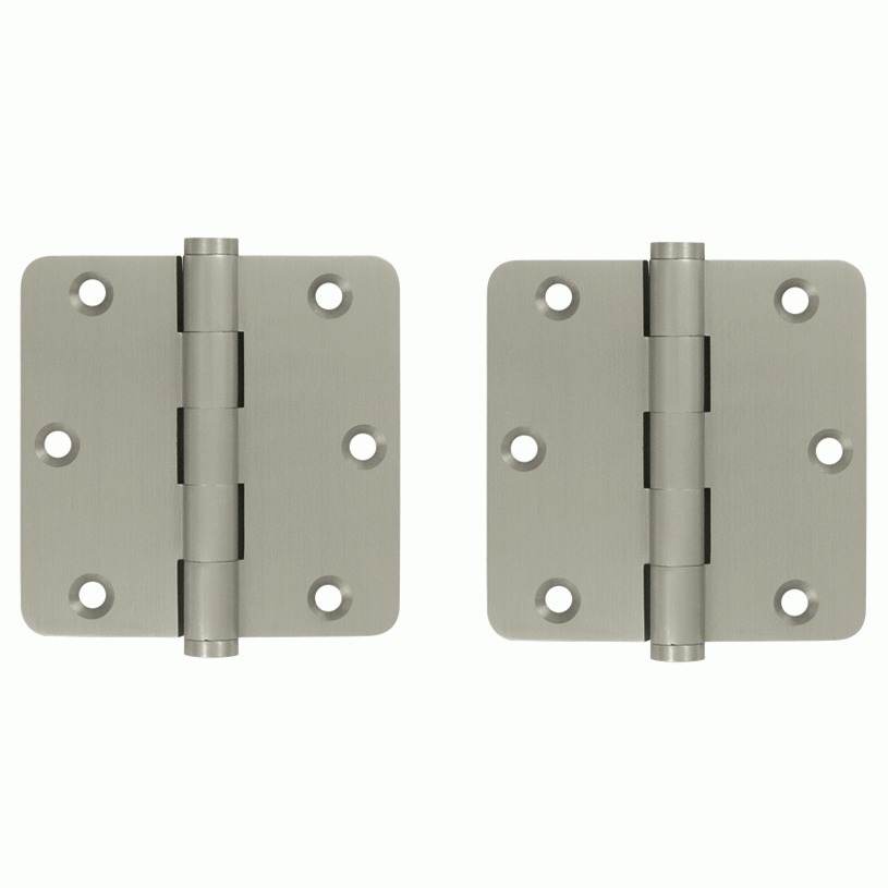 Pair 3 1/2 Inch X 3 1/2 Inch Solid Brass Hinge Interchangeable Finials (1/4 Radius Corner, Brushed Nickel Finish) DELTANA