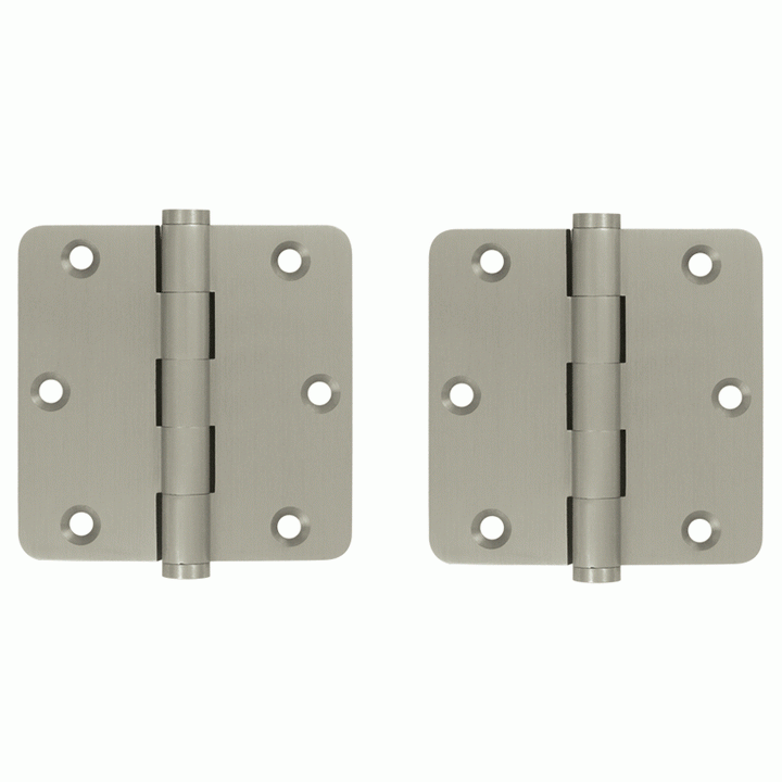 Pair 3 1/2 Inch X 3 1/2 Inch Solid Brass Hinge Interchangeable Finials (1/4 Radius Corner, Brushed Nickel Finish) DELTANA