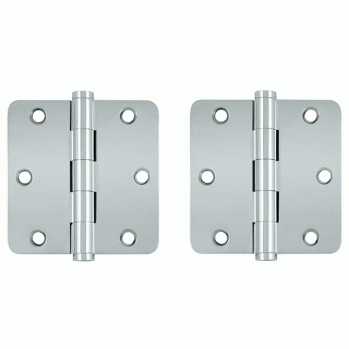 Pair 3 1/2 Inch X 3 1/2 Inch Solid Brass Hinge Interchangeable Finials (1/4 Radius Corner, Chrome Finish) DELTANA